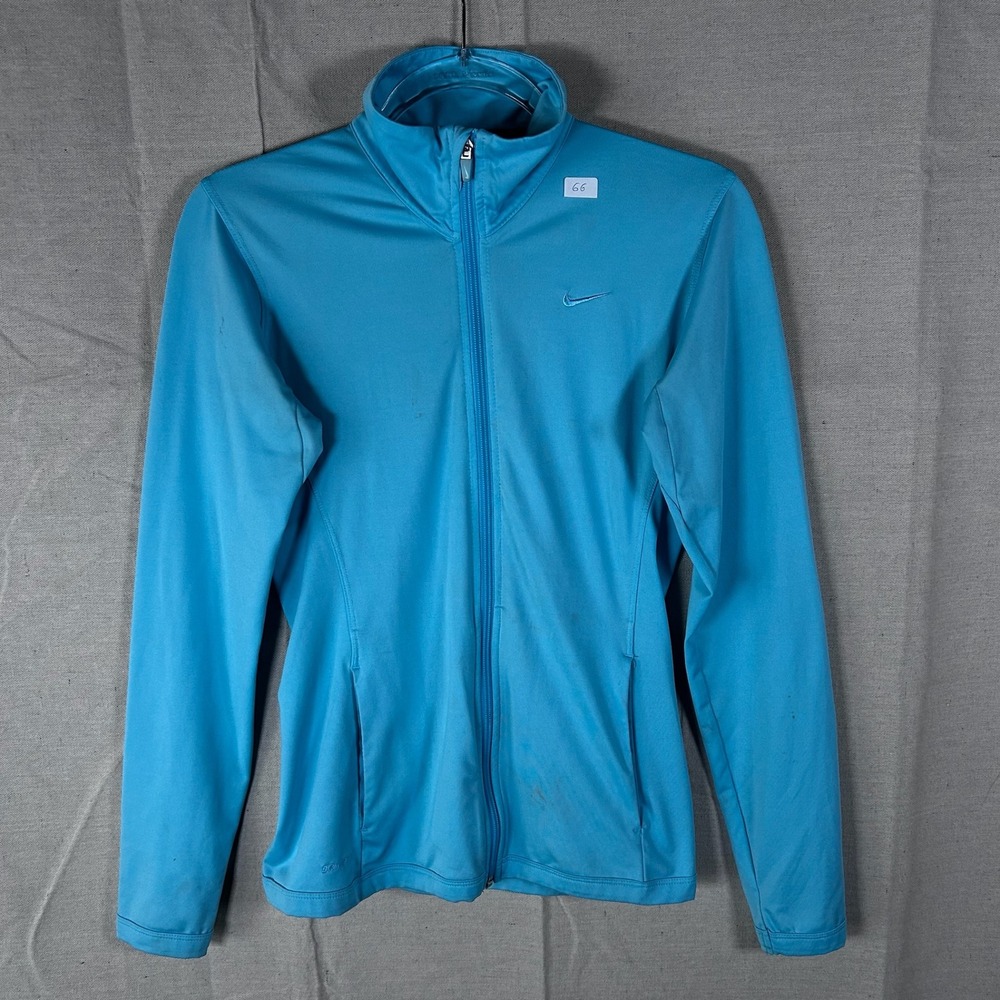 Nike Dri-FIT Full Zip Track Jacket Womens XS‎ Blue Mock Neck Activewear Running